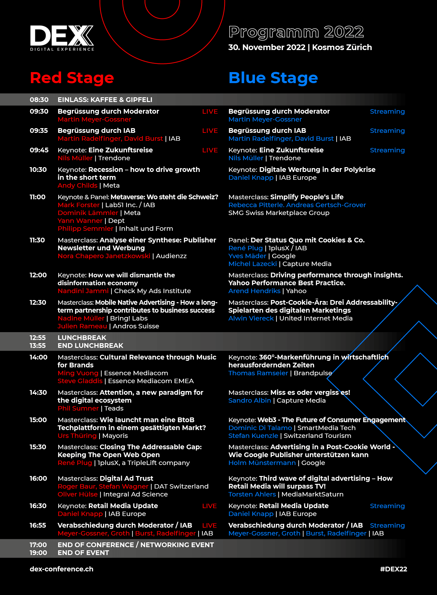 Das Programm der DEX22 CONFERENCE: Red & Blue Stage