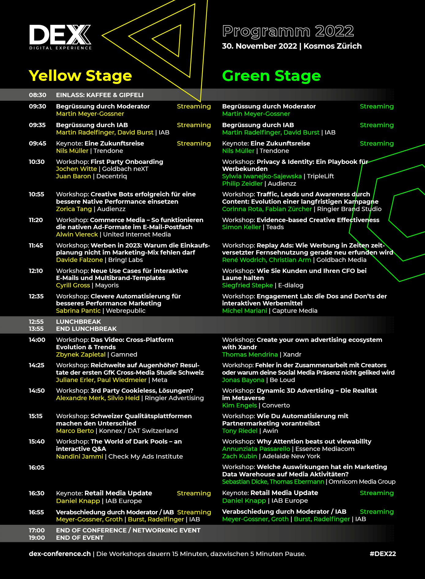 Das Programm der DEX22 CONFERENCE: Yellow & Green Stage